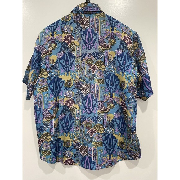 Vtg 90s STUNT 100% Silk Men's Button Up Top Shirt Streetwear Green Purple Size M - Picture 6 of 7